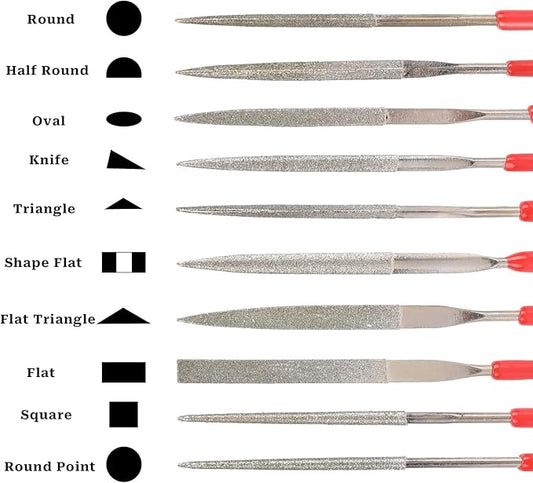KALIONE 10Pcs Diamond Needle File Set, Model Files Mini Metal File Diamond File Set, Metal File Set Hand Tools, Miniature and Model Files, Small File Jewelry Stone Carving Tools(2x100mm)
