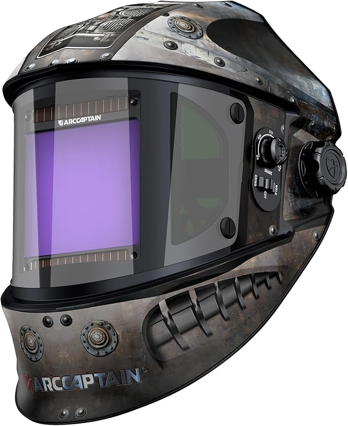 ARCCAPTAIN Auto Darkening Welding Helmet with Side View, 180째 Panoramic View, 1/1/1/1 True Color Large Viewing Welding Hood with 4 Arc Sensor Solar Powered, Wide Shade 4/5-9/9-13 for TIG MIG ARC CUT