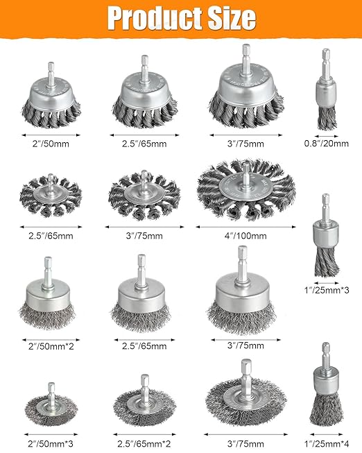 24 Pcs Wire Wheel Brush for Drill, Heavy Duty Drill Wire Brush Set, 1/4'' Hex Shank Wire Brush Drill Attachments Coarse Carbon Steel Crimped, Great for Cleaning Rust, Paint, Abrasive