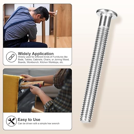 METALLIXITY Furniture Crib Screws Replacement Set with Wrench(M6-1x35/45/55/65/75mm) 120Pcs, Connector Bolts M6 Screw Barrel Nuts Binding Screws, for Chair Cabinet Bed, Silver