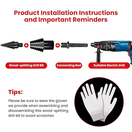 Premium Firewood Log Splitter Drill Bit Set with Detachable Design, 50mm Heavy Duty Wood Splitting Screw Cone - 2 replaceable drill bits & Handles for Electric Drill, Kindling Splitter - 6PCS