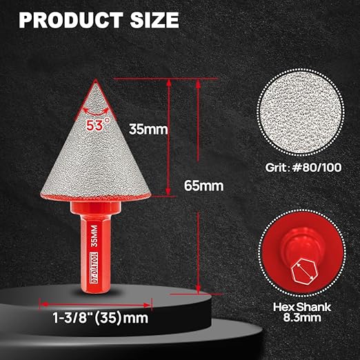 DT-DIATOOL Diamond Beveling Chamfer Bits - Diamond Countersink Drill Bit 2 Inch with Hex Shank for Enlarging Trimming Shaping Existing Holes of Granite Marble Porcelain Tiles,Size of 0 to 50mm 2pcs
