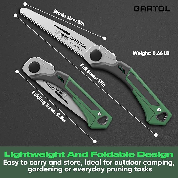 GARTOL 8-Inch Folding Saw with Sharp SK5 Blade, Ergonomic Grip, Portable Hand Pruning Saw for Wood Cutting, Pruning, Camping, and DIY Tasks, Cuts Branches Up to 6 Inches