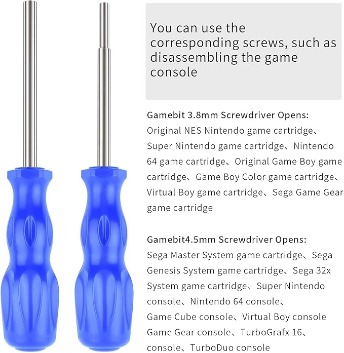 Gamebit Screwdriver Set, Security Screwdriver Bit Set 3.8mm and 4.5mm Perfect fit for Virtual Boy, Opening Nintendo, Sega Consoles and Game Cartridges - Blue