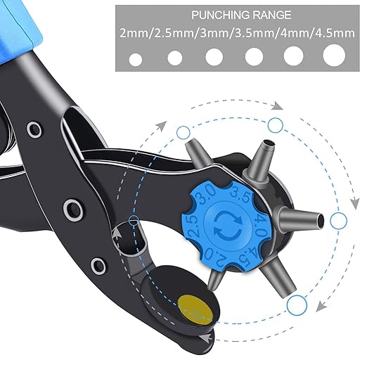 Preciva Hole Punch Plier, Revolving Punch Tool Kit with Pliers, Ruler, Grinding Rod, Plastic Hammer, 340pcs Snap Fasteners & Rivets