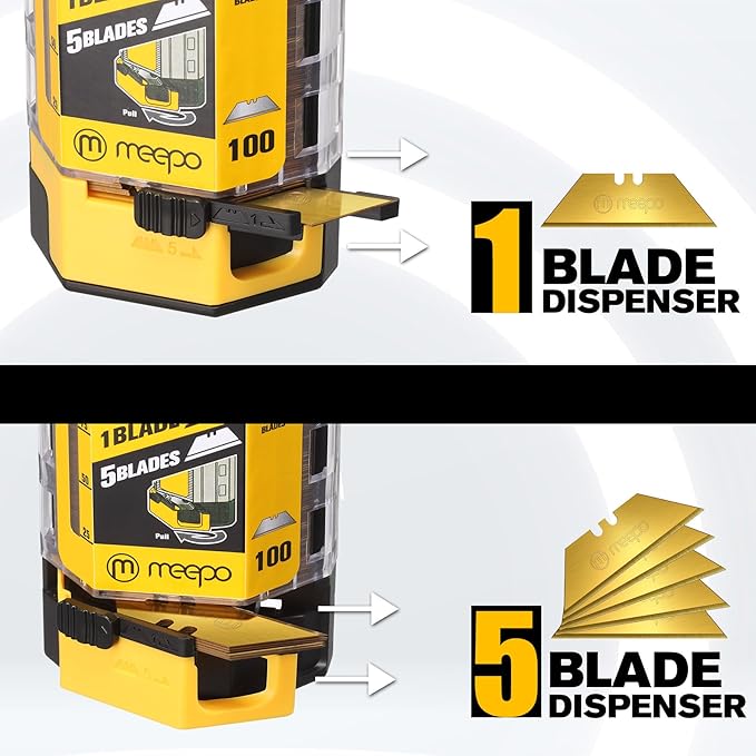100-Pack Utility Knife Blades, Titanium Fully Plated, Durable SK-2 Razor Blades for Utility Knife Box Cutter, Never Rust, Extra Durable, With 1-blade & 5-blade Dispenser