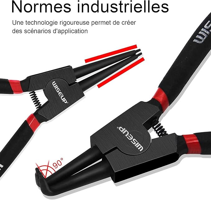 WISEUP Circlip Pliers 7 inch, Bent External Tips (Tip Diameter 1/20") Snap Ring Pliers Heavy Duty for C Clip Remover Retaining