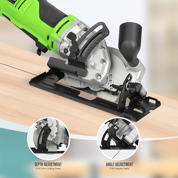 GALAX PRO 6Amp 710W Mini Circular Saw, 5200RPM Electric Circular Saw,1-2/3''(90째)/1''(45째) Cutting Depth, with 2Pcs 115mm Saw Blades (24T/60T) for Wood/Metal