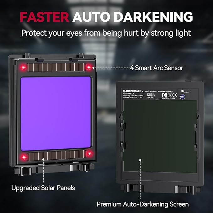ARCCAPTAIN Auto Darkening Welding Helmet with Side View, 180째 Panoramic View, 1/1/1/1 True Color Large Viewing Welding Hood with 4 Arc Sensor Solar Powered, Wide Shade 4/5-9/9-13 for TIG MIG ARC CUT