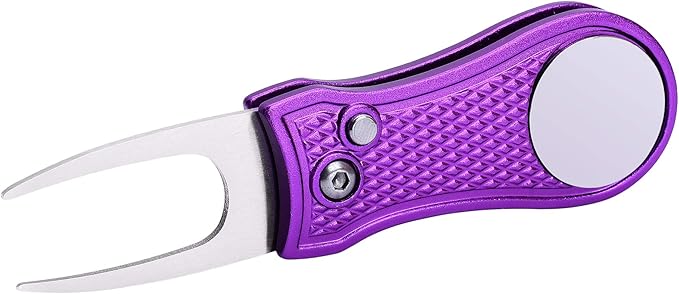 Mile High Life Golf Divot Repair Tool, All Metal Foldable Divot Tool with Pop-up Button & Magnetic Ball Marker