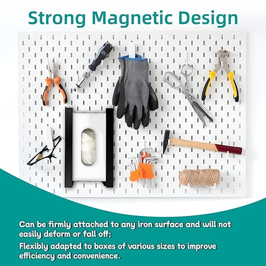 2Pcs Magnetic Box Glove Holder, Glove Dispenser Wall Mount Black, Magnetic Tool Rack for Rubber Gloves Tissue, Disposable Glove Organizer of Lab, Pack of 2