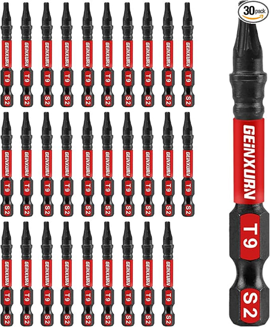 30 Pieces T9 Impact Tough Magnetic Screwdriver Bit Set, 2 In. #9 Torx Head power Bit Set, S2 Alloy Steel T9 Star Bit