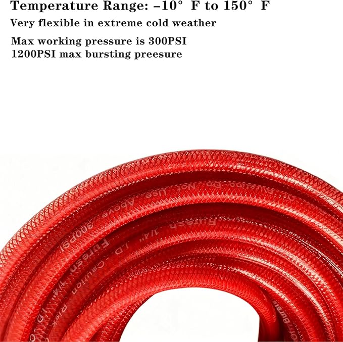 Air Hose 1/4 in x 100 ft, Polyurethane(PU), Reinforced Air Compressor Hose, Lightweight, Kink Resistant with 1/4??Industrial High Flow Quick Coupler and Plug, Bend Restrictors,300 PSI (Red, 100FT)