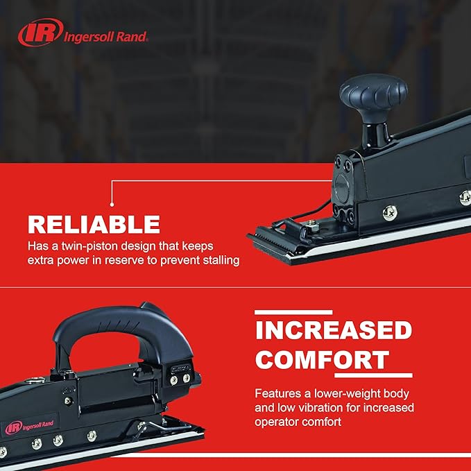 Ingersoll Rand 315G Straight Line Air Sander, Edge Series Pneumatic Tool, Heavy Duty Sanding, Leveling Large Flat Surfaces, Dual Piston Design, Black