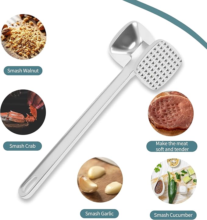 VOCOSTE Meat Tenderizer Mallet, Aluminum Alloy Kitchen Double-sided Meat Pounder Flattened, Meat Mallet Hammer, Steak Chicken Beef Tenderizer Tools
