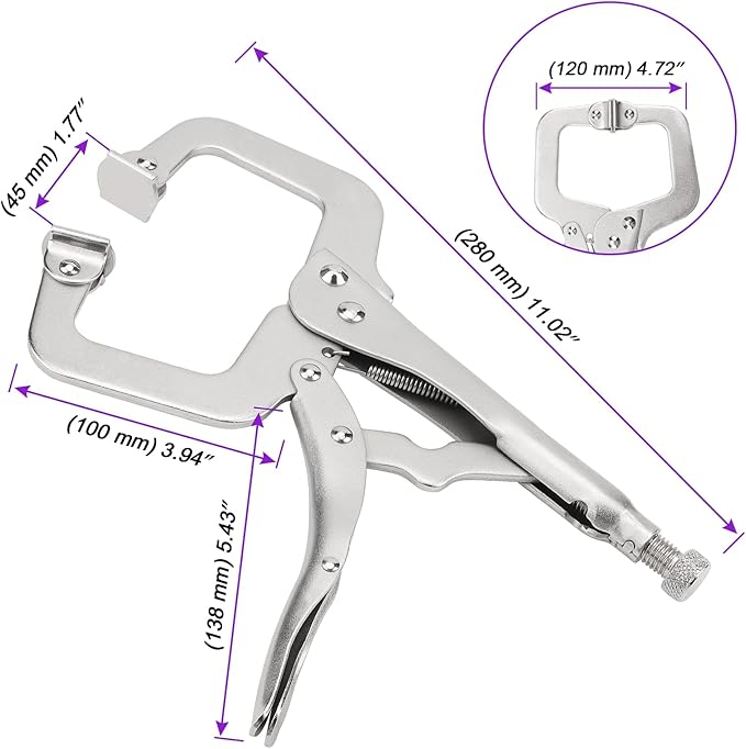 JOIKIT 6PCS 11 Inch C-Clamp Locking Pliers, Welding Pliers, C-Clamp with Swivel Pads, Vise Grip for Carpentry, Welding, Electrical Equipment