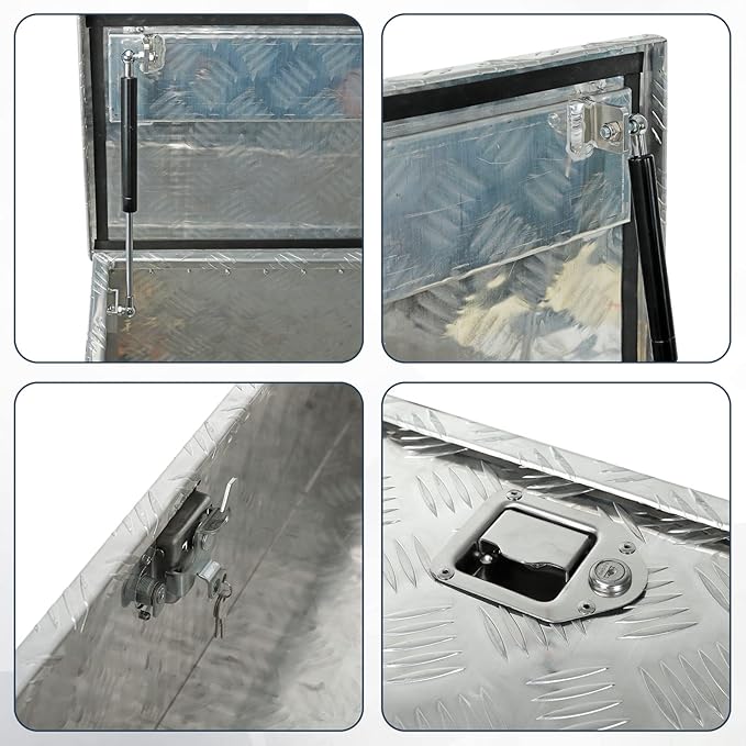 confote 39 Inch Heavy Duty Aluminum Stripes Plated Tool Box Pick Up Truck Bed RV Trailer Toolbox Waterproof Square Storage Organizer with Side Handle, Lock and Keys -39"x 13"x 10"竊똕ilver