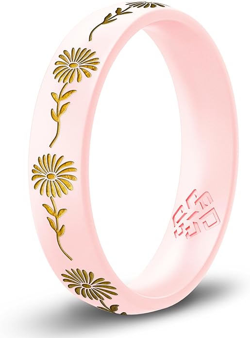 Knot Theory Birth Flower Silicone Ring for Women - 4mm Comfort Fit Wedding Band Engagement Ring