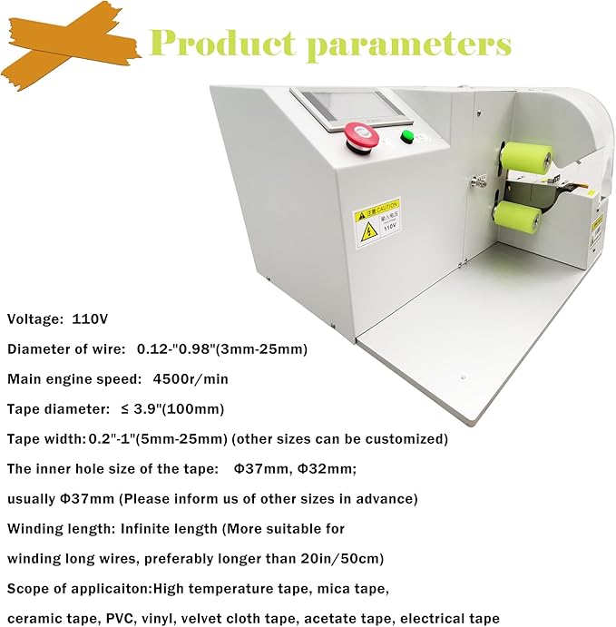 JARYANNIX 110V Automatic Tape Winding Machine for Automotive Wiring Harness, Tape Applicator Wiring Harness Tape Winding Machine Coil Winder Equipment Wire Diameters 0.12"-1.18"