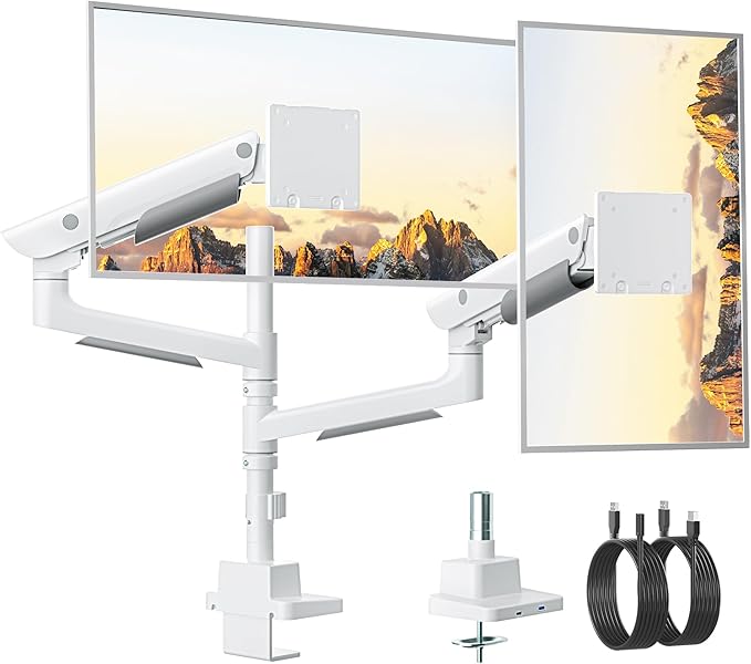 monTEK Sleek Aluminum Monitor Arm for 17??7??Ultrawide Screens up to 59.4 lbs, USB 3.0 A/C, Heavy Duty Dual Monitor Arm Desk Mount, Pneumatic Lift, Quick-Release Plate, Clamp/Grommet, max VESA 100x100