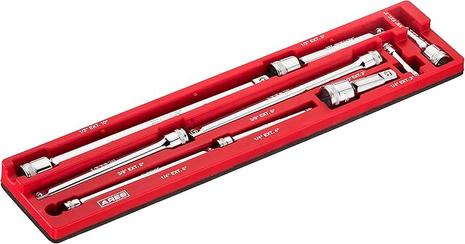 ARES 70753-9-Piece Extension Bar Set - Includes 1/4-inch, 3/8-inch, and 1/2-inch Drive Extension Bars - Magnetic Organizer for Ideal Storage