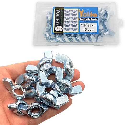15 PCS 1/2-12 Inch Wingnuts, Quality Carbon Steel Wing Nuts Zinc Plated Fasteners Parts Butterfly Nut, Hand Twist Tighten Hardware Nuts Butterfly Wing-Nut 1/2-12??Assorted Kit