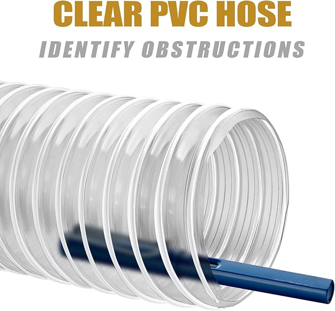 6" x 10' Dust Collection Hose, Puncture Resistant PVC Dust Collection Hose with Carbon Steel Wire Coil - Flexible Clear PVC for Dust Collectors