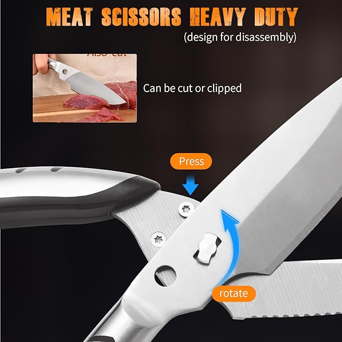 Heavy Duty Poultry Shears竊똊itchen scissors heavy duty with Serrated Edge,Chicken shears,Meat scissors heavy duty 竊똅or Cutting Bone, Turkey, Fish 竊똕eafood竊똃ishwasher Safe竊똲ilver