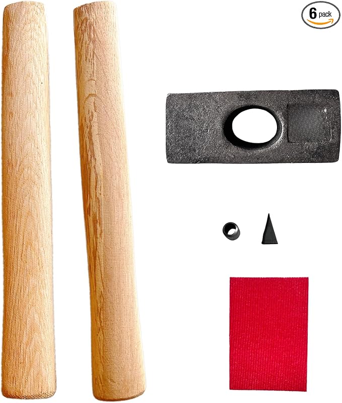 2lb DIY Mini Sledge Hammer with Steel Head, 2 Wooden Handles, 2 Style Wedges,Small Sledge Hammer for Demolition, Stake Driving, Cracking Stone and Concrete