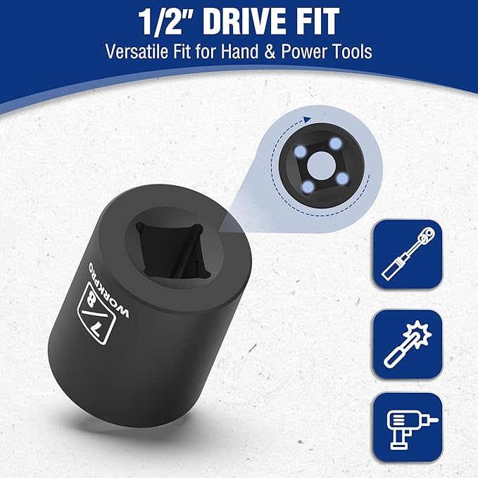 WORKPRO 1/2??Drive Shallow Impact Socket Set, SAE Cr-V Steel 6-Point Socket Set with Storage Case for Automotive Maintenance and Repairs (14PCS 3/8??1-1/4")