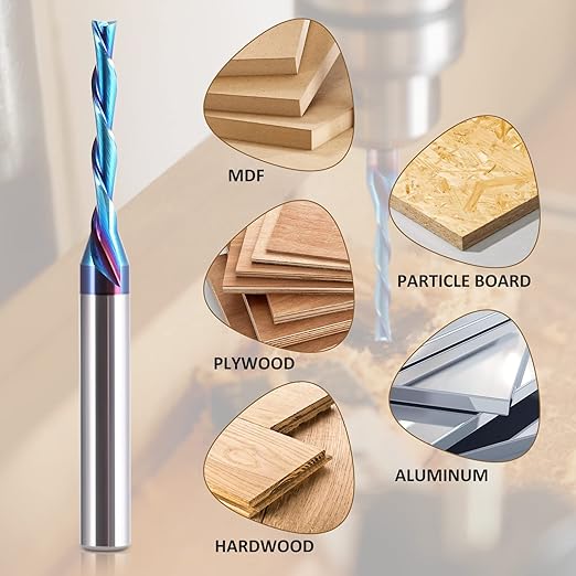 HQMaster Spiral Router Bit Downcut 1/4 Inch Shank Solid Carbide CNC Router Bit with Nano Blue Coating CNC Bits End Mill for Woodwork Mortise Slot Trim