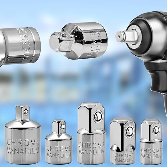 6PCS Socket Adapter and Reducer Set,1/4", 3/8", 1/2" Adapter Set Chrome Vanadium Steel Ratchet/Socket Conversion Kit for Automotive Maintenance (Silver)