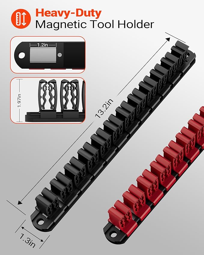 Magnetic Wrench Organizer and Screwdriver Organizer for Work shop, Garage | Tool Organization with Magnet & Space Optimization | Gift for father, brother, boyfriend (4 pcs, Black)