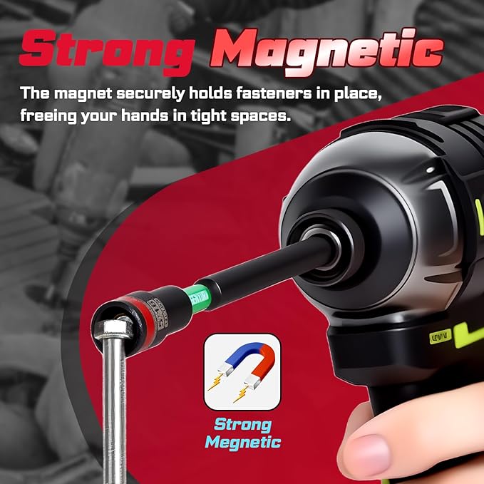 Impact Nut Driver Set, 5 Pieces 6?쒵ong 1/4??/16??/8??/16??/2?? Point Alloy Steel Magnetic SAE Nut Setter Set Use For Require Installing 1/4 Hex Shank Impact Driver with Case Box