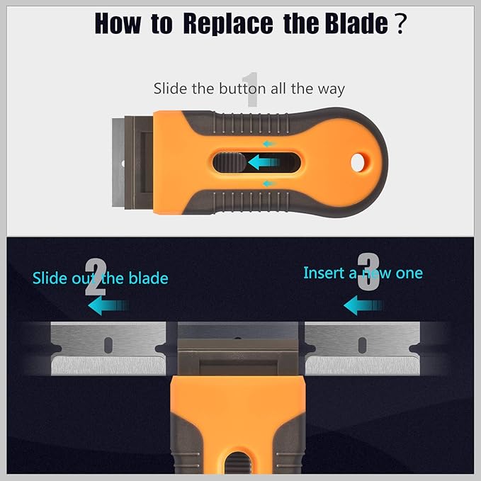 Razor Blade Scraper, 2 Pcs Plastic Retractable Razor Scraper with 40 Pcs Steel Scraper Blades for Glass Cooktop Windows