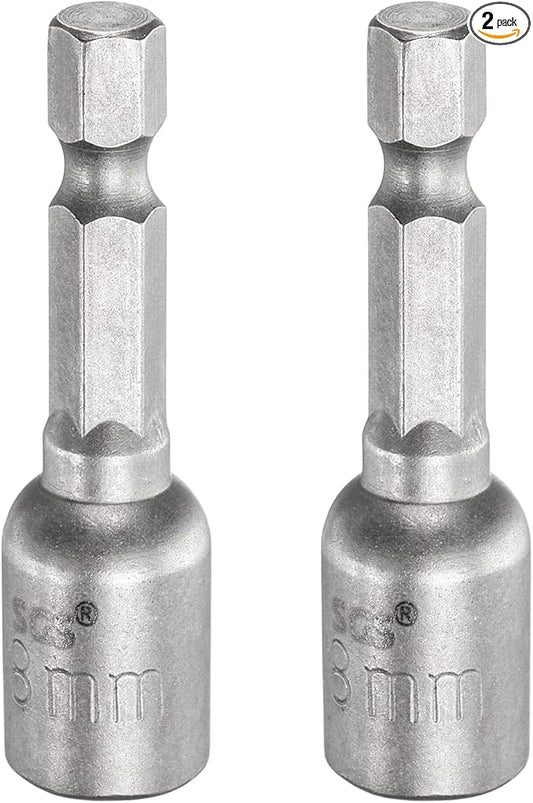 HARFINGTON 2pcs Nut Driver Drill Bit 8mm Metric Socket 1/4" Hex Shank 1.89" (48mm) Long Magnetic 6-Point Sockets Quick Change CR-V Steel Bolt Setters for Power Drill Drivers