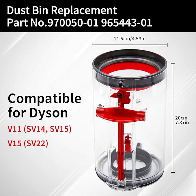 Dust Bin Replacement Parts,For V11 V15 SV14 SV15 SV22 Detect Slim, Vacuum Cleaner Canister Bin Accessories Part,Clear Bin Attachments Can Hold Animal Pet Hair