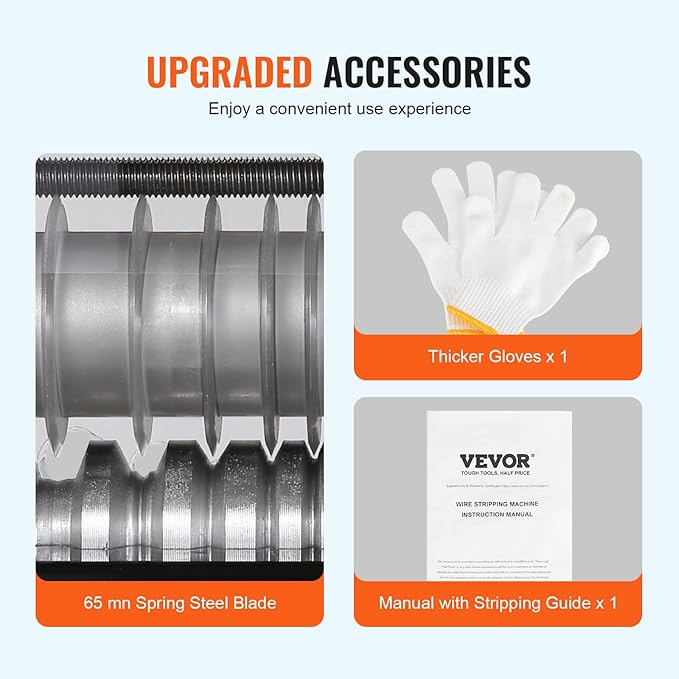 VEVOR Electric Wire Stripping Machine, 0.06''-0.98'' Automatic Wire Stripper Machine, 60 W, Wire Strip with Visible Stripping Depth Reference, 6 Round & 1 Flat Channels Electric Wire Stripper