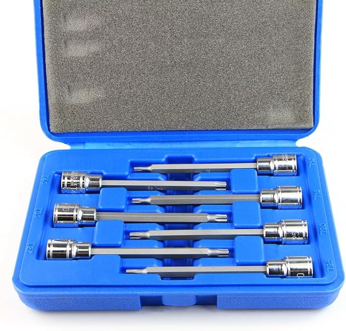 Stark USA 7 Pieces 3/8" Drive Extra Long Torx Star Bit Socket Set, T10-T40, Carrying Case Included