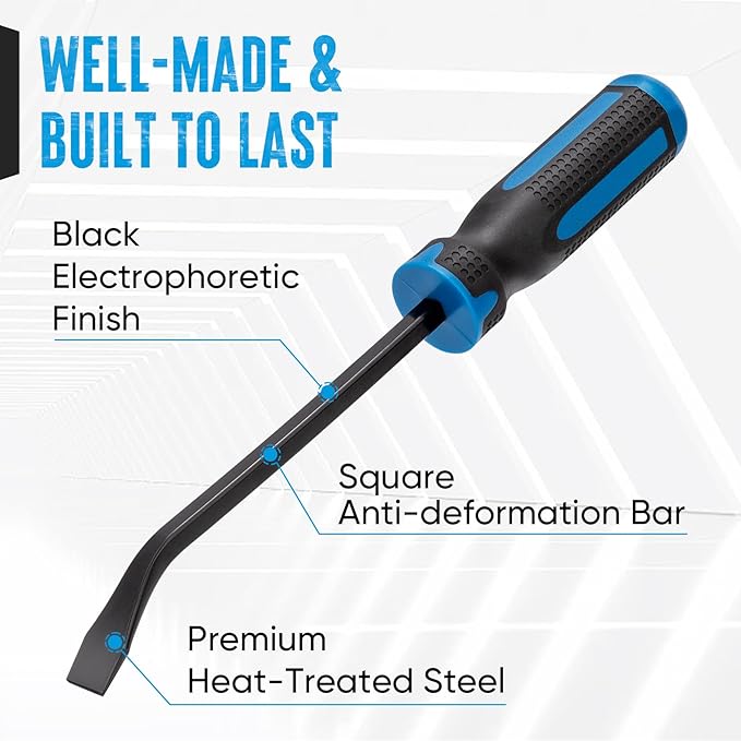 SHALL 3-Piece Pry Bar Set, 8", 12" and 18" Heavy Duty Pry Bar with Thicker Strike Cap, Mechanic Hand Tools with Angled Tip for Automotive, Demolition, Nail Puller, Crowbar
