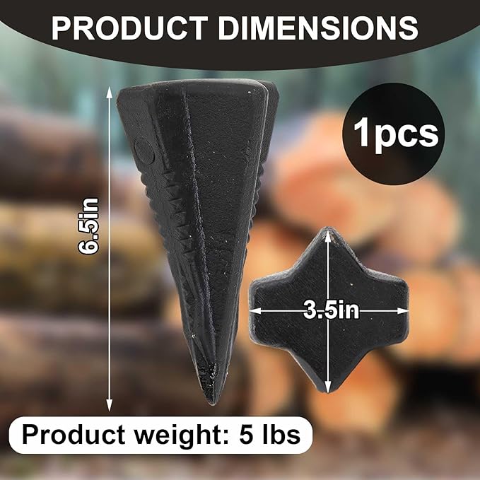1 Pcs 5 Lbs Manual Log Splitter Wedge Wooden Splitting Wedges 4-Direction Diamond Design Forged Steel Tool for Easy Wood Splitting Splits Firewood into 4 Pieces, Effortless