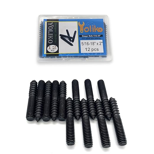12 Pack 5/16-18 x 2 Inch Black Hanger Bolts Double Headed Bolts for Furniture Screws 50mm Length