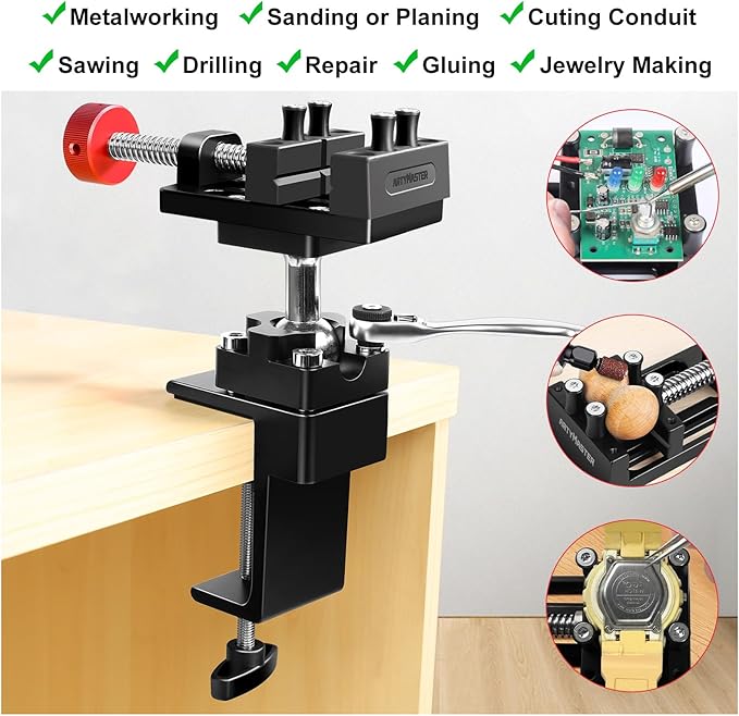 ArtyMaster 360째 Rotating Mini Bench Vise with Quick-Release Ratchet Wrench, 2.48" General-Purpose Table Vise for Woodworking, Metalworking, Modeling, Mini Vice Clamp for Small Projects WT104C