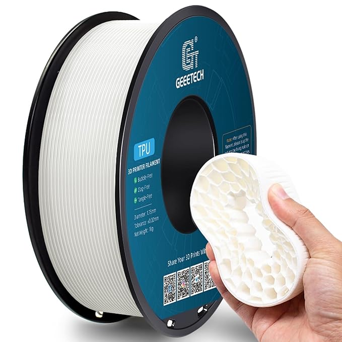 Geeetech TPU Filament 1.75mm, Shore 95A ??Flexible 3D Printer Filament with High Elasticity, 1KG (2.2lbs) Spool, Dimensional Accuracy 짹0.03mm, Fits Most FDM Printers (White)