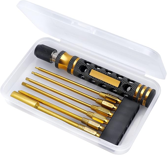 HobbyPark 6 in 1 RC Hex Driver Screwdriver Set 1.5mm 2.0mm 2.5mm 3.0mm & Hex Nut Driver & Phillips Bit and Wheel Wrench for RC Car Hobby Tool Kit