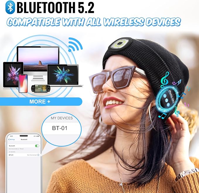 Gifts for Men Bluetooth Beanie Hat, Stocking Stuffers for Adults, Mens Gifts for Christmas, White Elephant Gift for Adults, Gift for Men Who Want Nothing Cool Gadgets, Bluetooth Hat for Husband Women