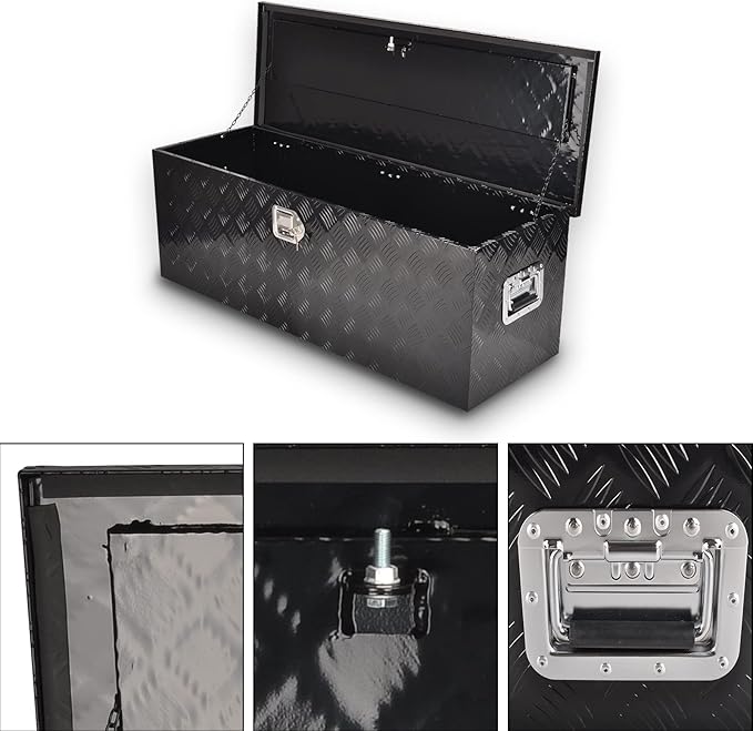 44 Inch Aluminum Truck Bed Tool Box, 5 Bar Tread Truck Tool Box with Lock&Keys, Heavy Duty Waterproof Flatbed tool box for Vans, Trailers, RVS竊똖rucks, Black(44"x15"x15")
