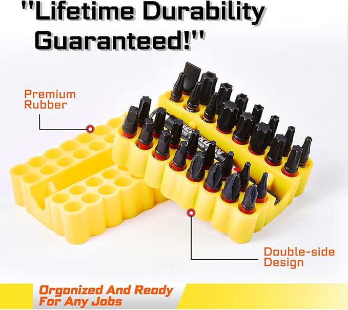 Impact Screwdriver Bits Set, 33 Pieces 1?쒶ulti Head Magnetic S2 Steel Driver Bits PH/SQ/Torx/Slotted/Security Torx With Yellow Soft Base