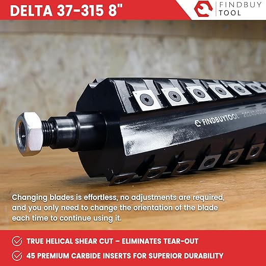 FINDBUYTOOL Helical Cutterhead for Delta 37-315 8" Jointer, 32 Carbide Inserts, Silent Operation and Tear-Free Surfacing