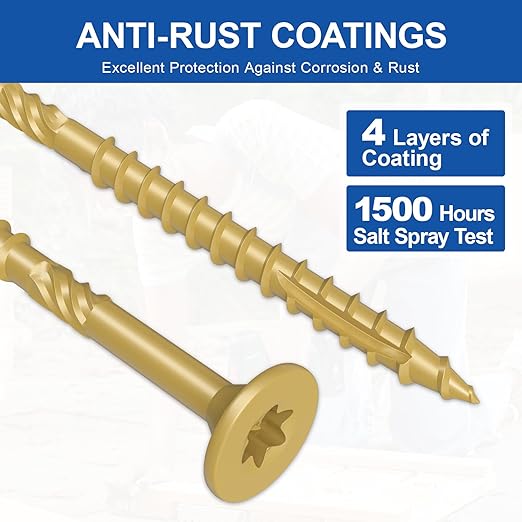 #10 x 3??Deck Screws, 108Pcs Star Drive Wood Screws, Rust Resistant Timber Screws for Timber/Log/Landscaping Wood, T25 Star Bit Included, Yellow